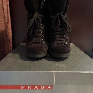 Prada Black Lace-Up Suede Footwear
